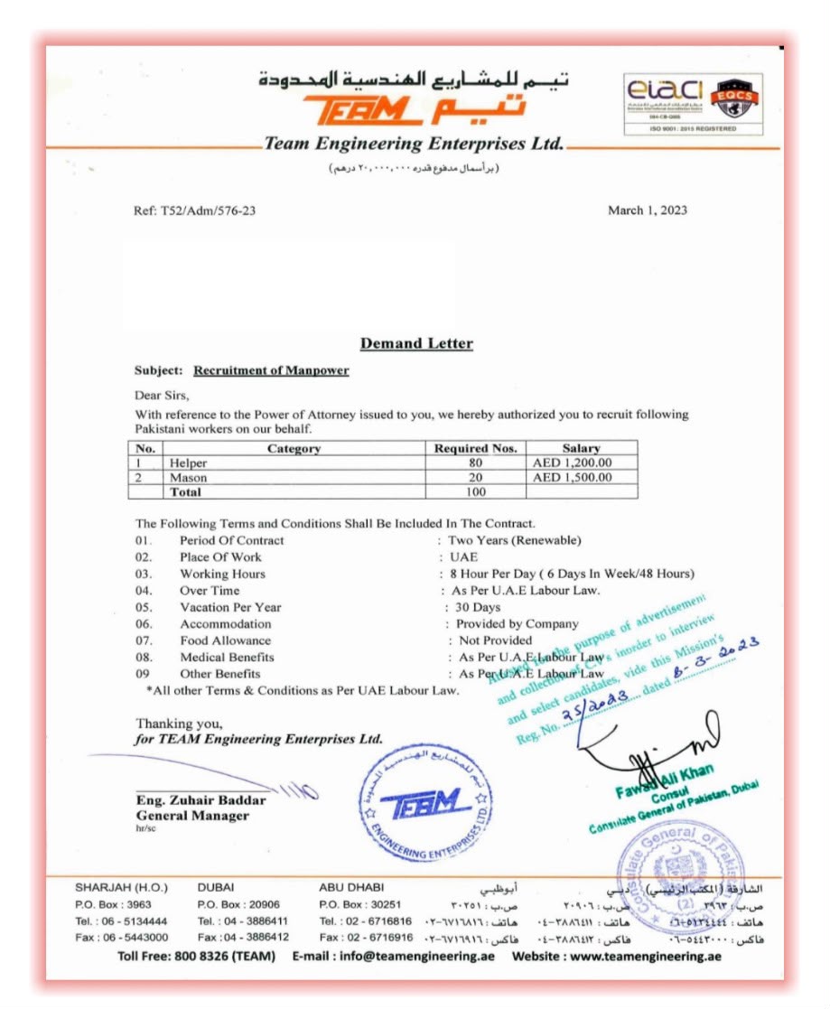 Official Manpower Demand Order